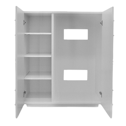 inside view of gray mini fridge storage cabinet